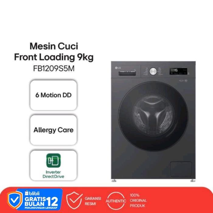 LG Mesin Cuci Front Load 9kg FB1209S5M Black Hemat Listrik Smart Inverter Steam Technology 6 Motion 