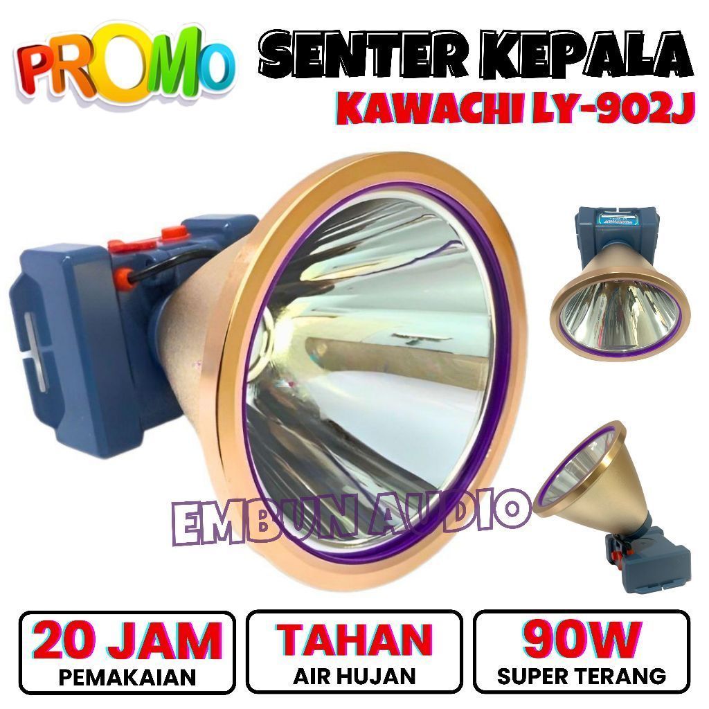 SENTER KEPALA TAHAN AIR 90 WATT KAWACHI LY-902J | SENTER CAMPING 90W CAHAYA PUTIH/KUNING CAS ULANG S
