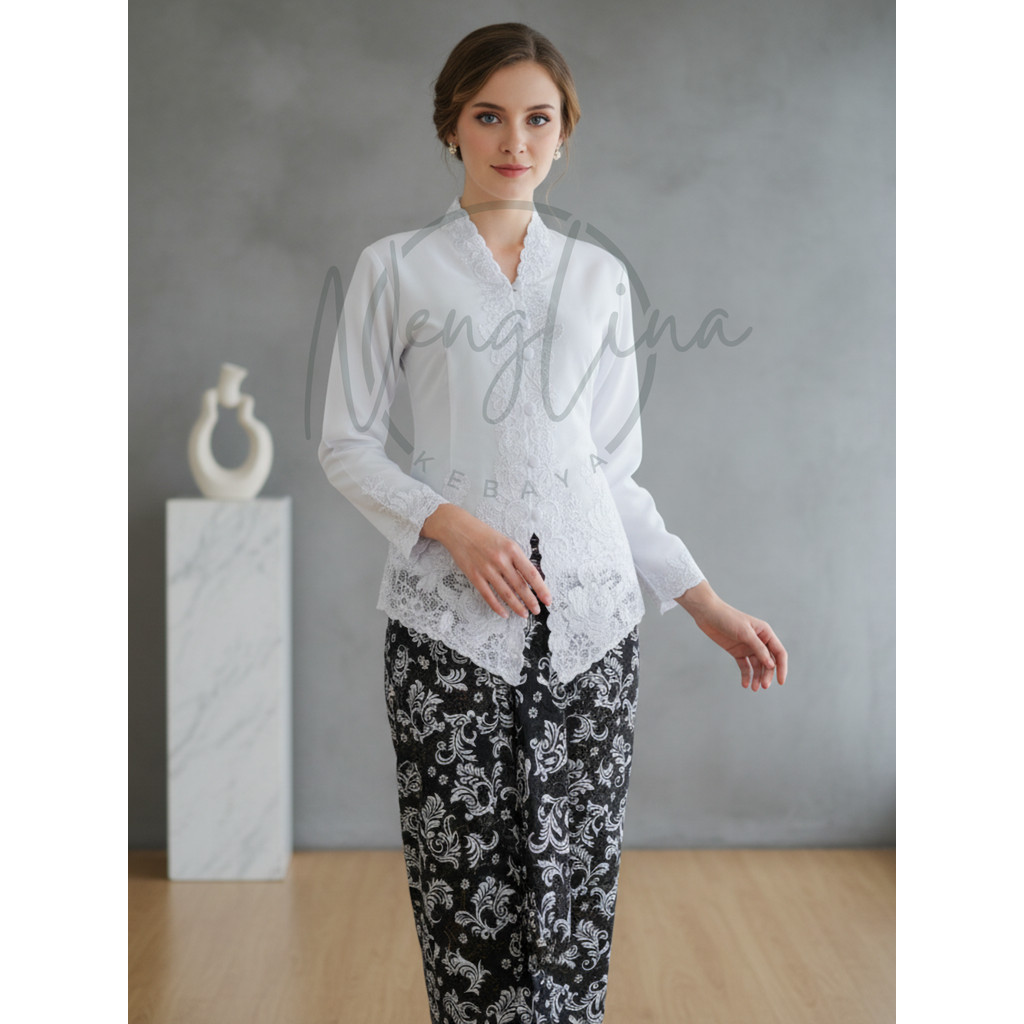 Kebaya Modern Katun Putih Senada Brigita 726