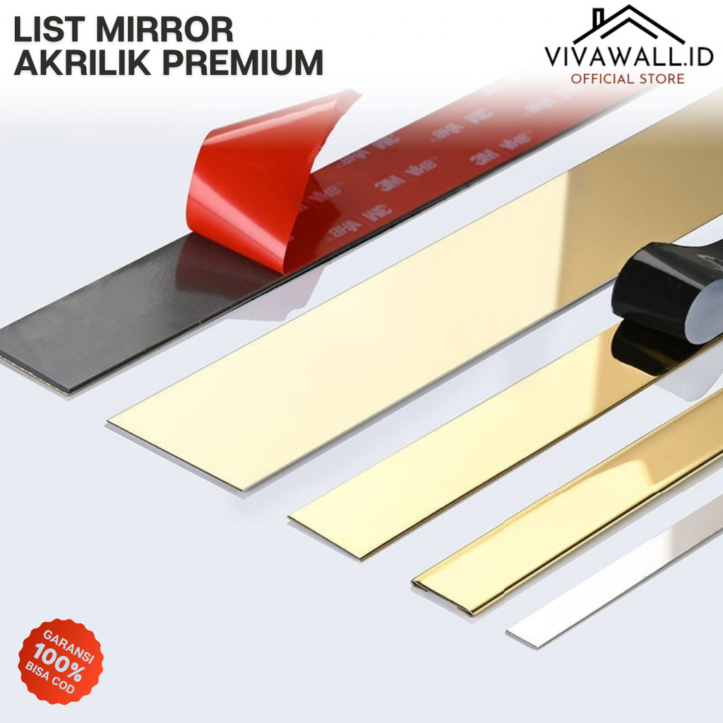 List Mirror Meteran Lis Les 8 mm 12 mm 15 mm 20 mm 25 mm 30 mm 1cm 2 cm 3 cm Gold Silver Ceiling Str