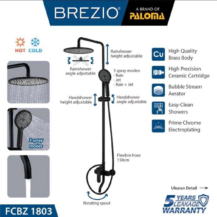 BREZIO FCBZ 1803 SHOWER TIANG SET KERAN HITAM MATT BLACK