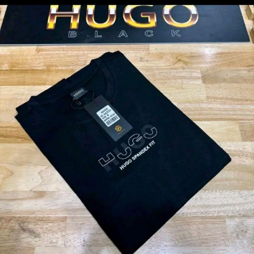 [HITAM]Hugo Selection Original Kaos Pria | Spandex Premium, Look Exclusive AM0016