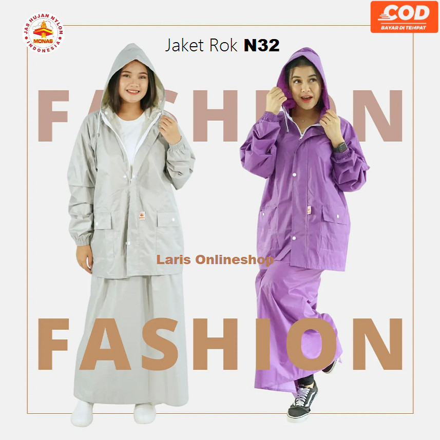 Bisa COD Jas Hujan Rok Monas N32 / Jas Hujan Jaket Rok Merek Monas Bahan Nylon Dijahit dan Press
