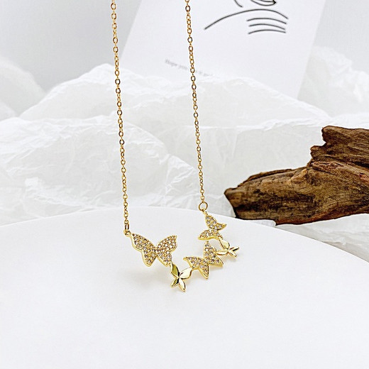 Kalung Liontin Kupu-Kupu Berlapis Emas Fashion Temperament dari Stainless Steel 316L, Batu Zirconia 