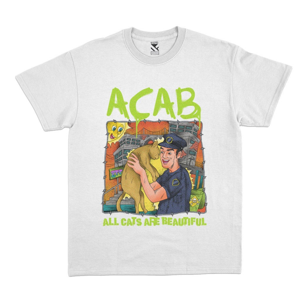 HitsT-Shirt Acab All Cats Are Beautiful White | Kaos Skena Pria Putih Lucu Plesetan Parodi Parody Po