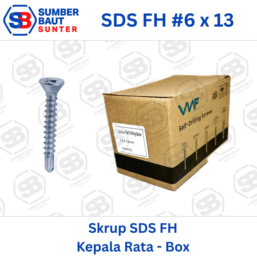 SDS FH 6x13 Skrup Roofing Flat Head WF - 1 box isi 1.000 pcs
