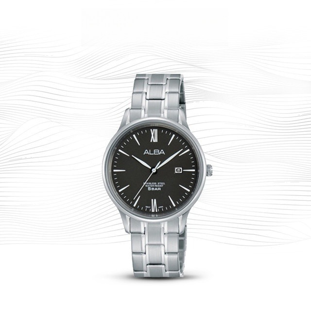 ALBA AH7N87 Jam Tangan Wanita Quartz Black Dial Stainless Steel Strap Watch