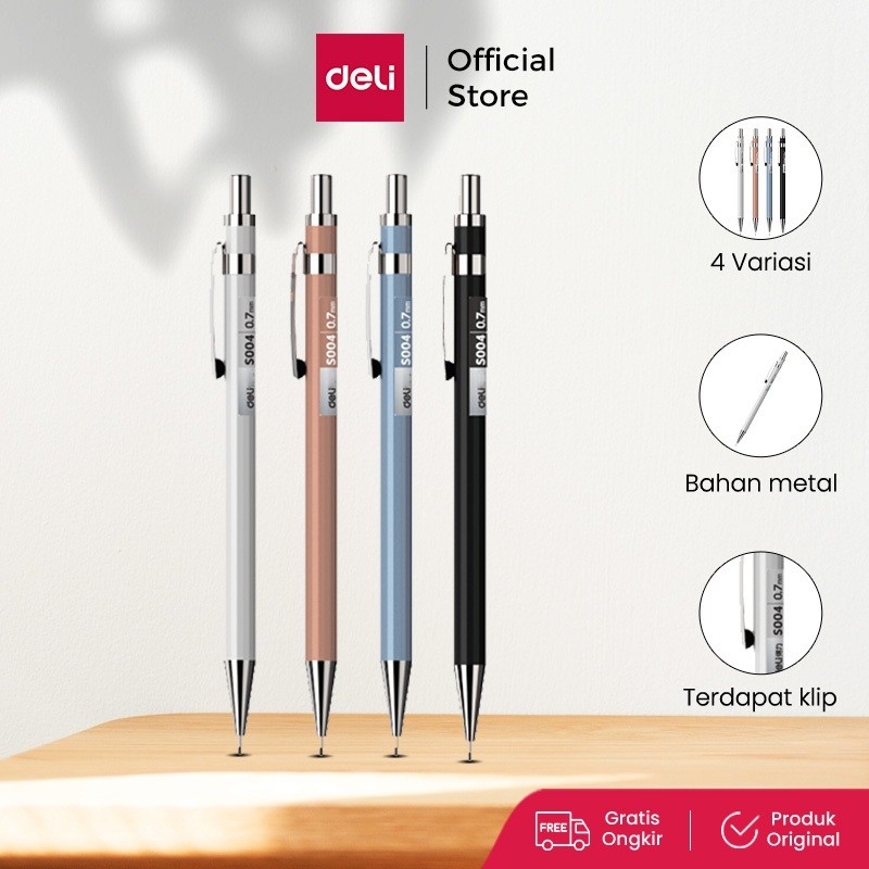 Deli Metal Mechanical Pencil / Pensil Mekanik Besi 0.5mm Nyaman Digenggam S003