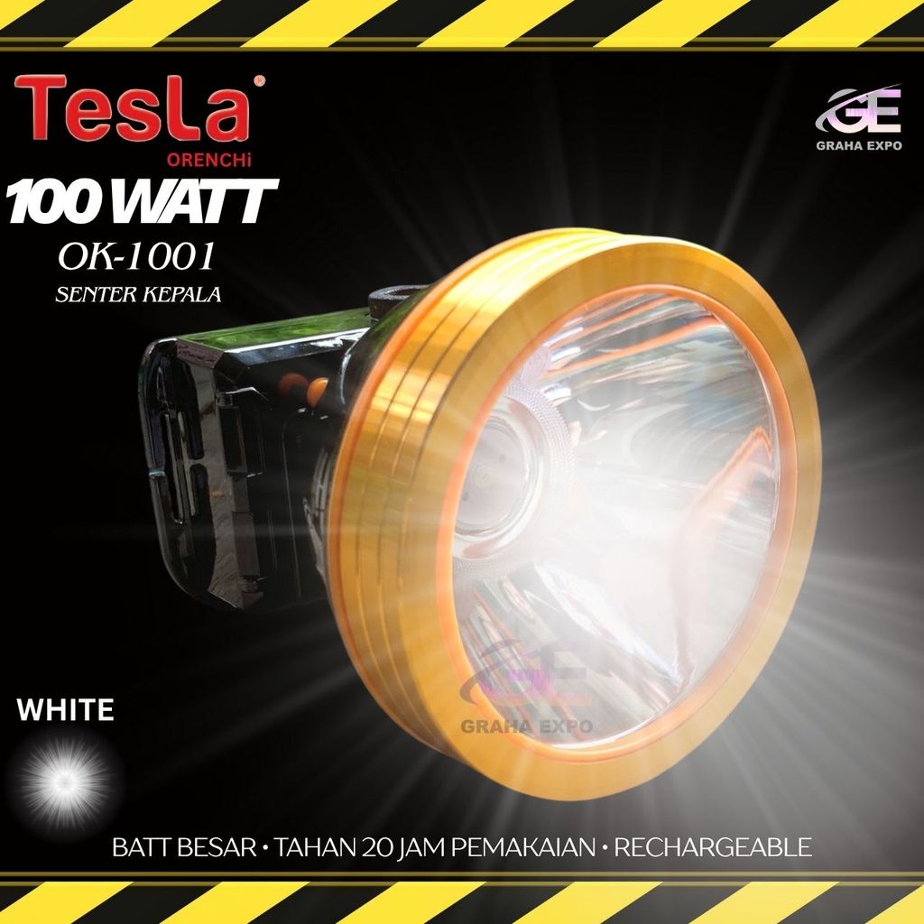 promo toko Senter Kepala 100 Watt OK-1001 Tesla  Orenchi 100W LED Super Terang   SOS Jarak 4500m Tah