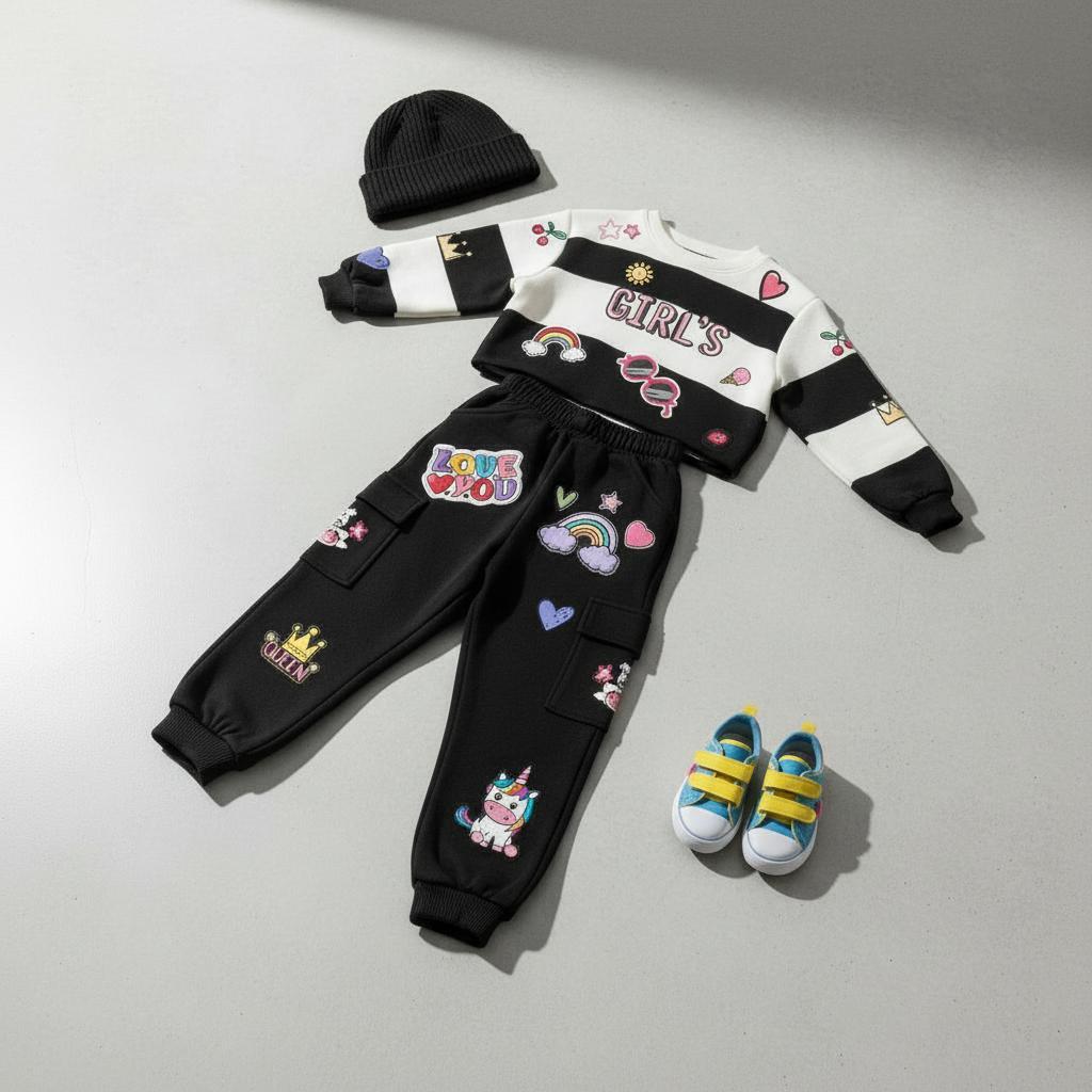 GNN Baju Setelan Anak Perempuan Umur 2-10 Tahun Setelan Sweater Crop Anak Bahan Cotton Babyterry Swe