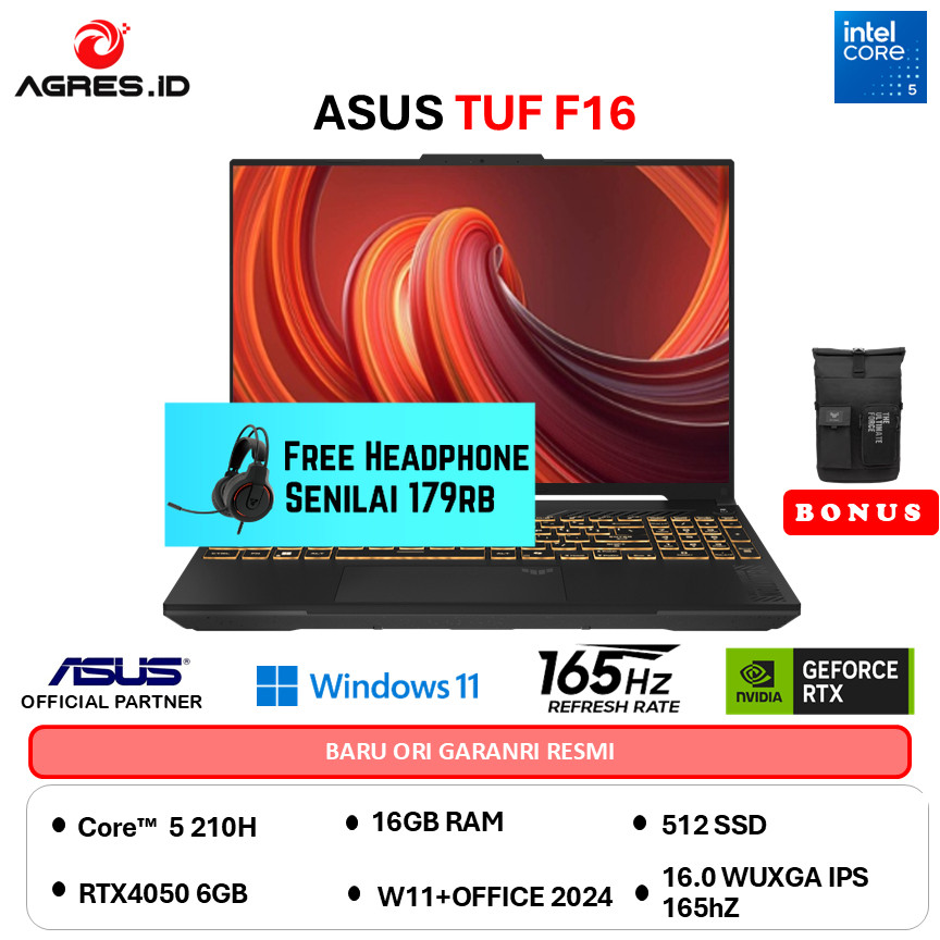 ASUS TUF F16 FX607VU I5 210H RTX4050 6GB - RAM 16GB 512GB W11+OHS 16.0WUXGA 165HZ -I545J6M-HM