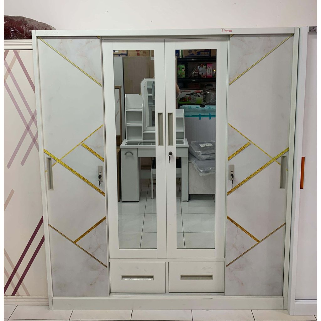 Lemari Pakaian Lemari Baju Besi 4 Pintu 2 Laci Jumbo