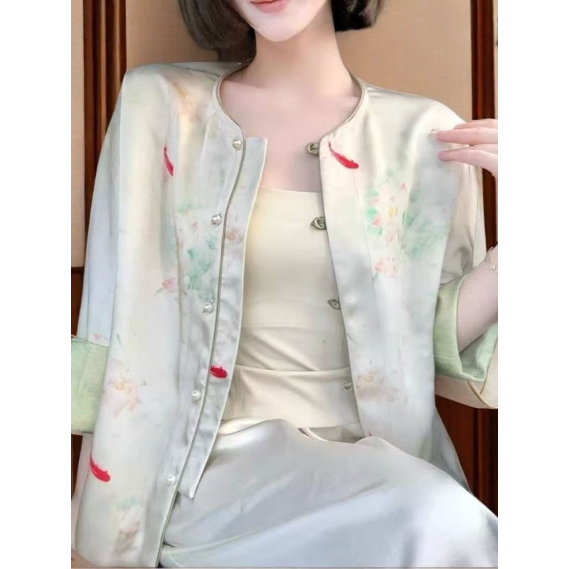 Atasan Cardigan Gaya Cina Wanita Baru Leher Bulat Jaket Reversibel