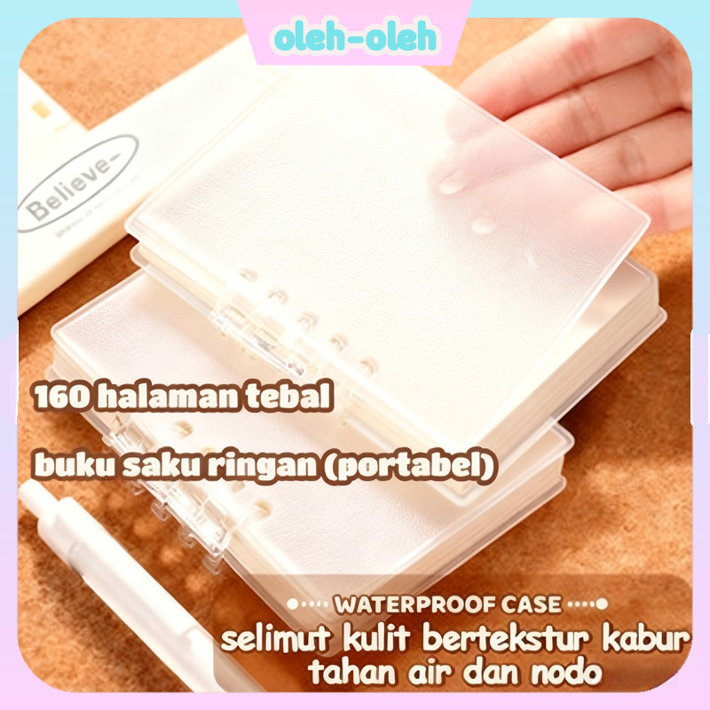 Notebook A7 Estetik Koleksi Warna Pastel | Cover PP Matte Tebal dengan Ring Plastik Loose-Leaf | Buk