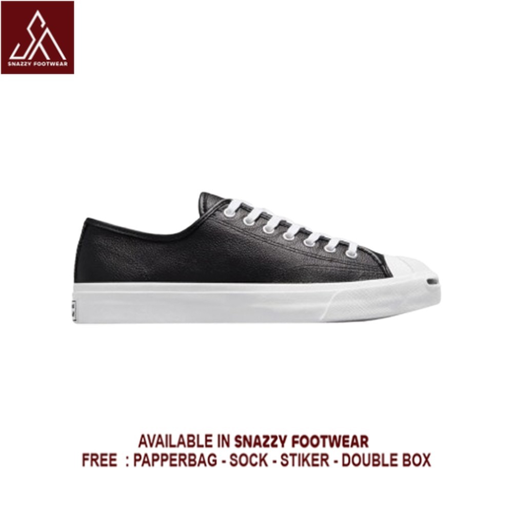 Sepatu Sneakers Converse Jack Purcell Low Leather Black White Leather 100% Original Unisex