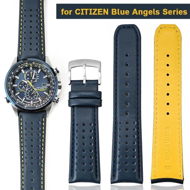 22mm 23mm Genuine-Leather Strap for Citizen Blue Angels Series Arc Curved End Cowhide Watch Band for