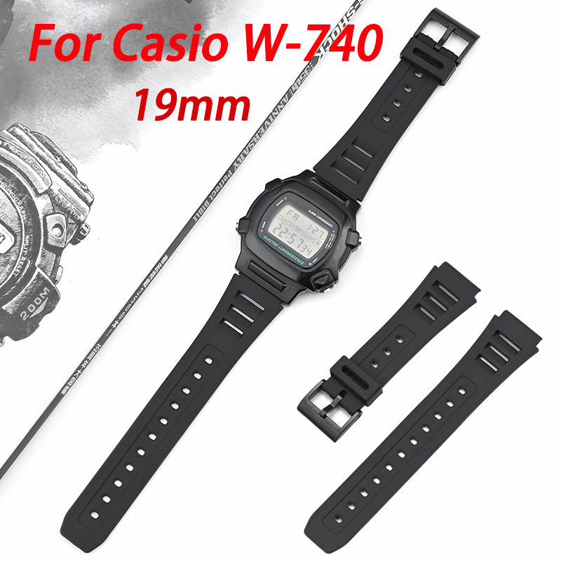 Strap for Casio W-740 Series Student Men Women Replacement Black Resin Rubber Waterproof Watch Band 