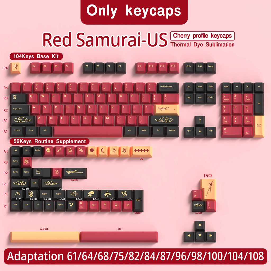 GMK Keycap BLUE/RED Samurai Japanese/Korean/German/Spanish PBT Keycaps ISO Layout Cherry Profile for
