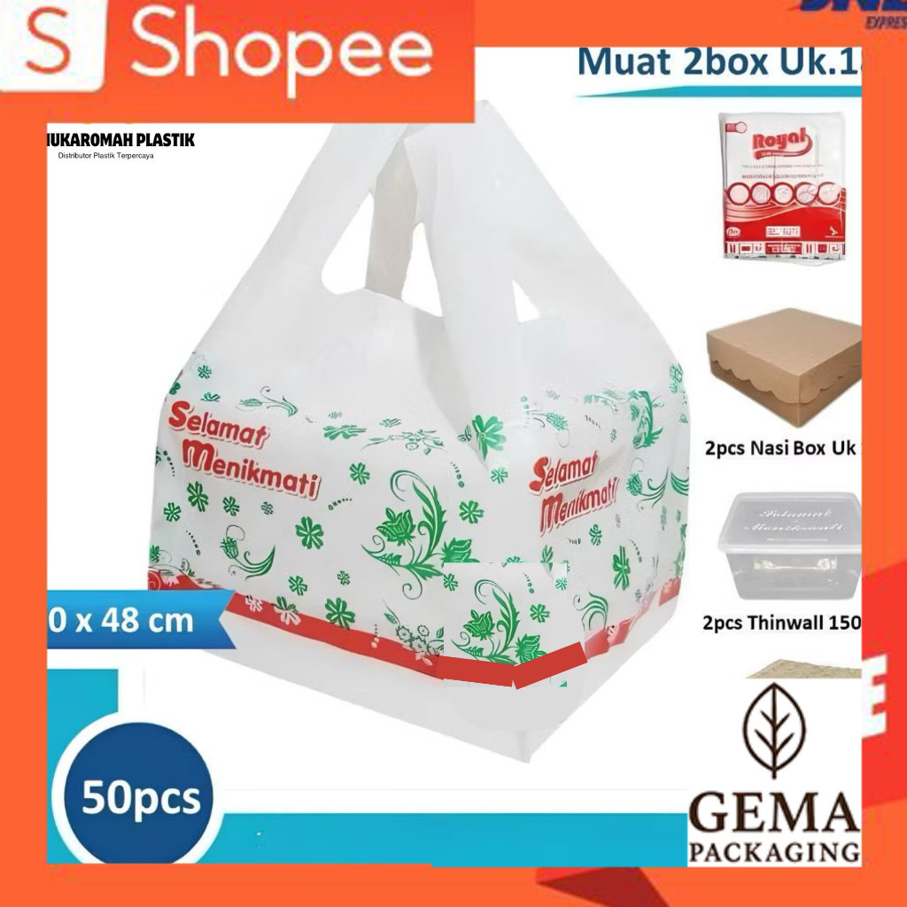 Kantong Plastik Untuk 2 Dus Box Nasi Makanan 18x18 Dan 20x20 cm