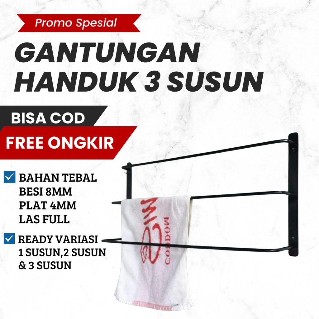 Gantungan handuk 3 susun / Rak handuk kamar mandi 3 susun / gantungan handuk tempel dinding