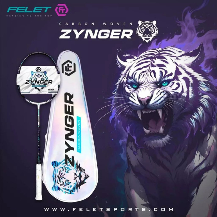 Felet CARBON WOVEN ZYNGER White Black Profesional Racket Badmnton Up to 36 lbs Original Felet