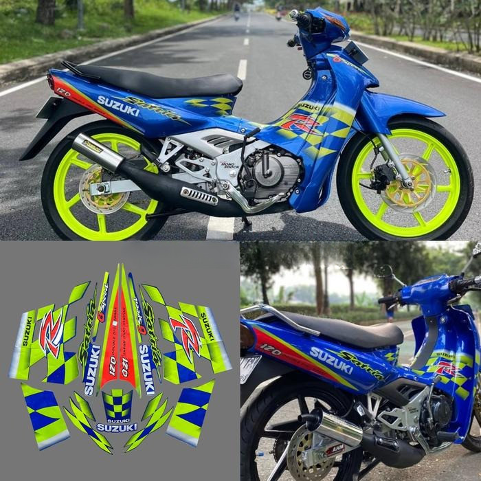 Striping Stiker Suzuki Satria 120 R 2003 2 tak Lumba Kenny Robert Biru AJS Fullset Premium original