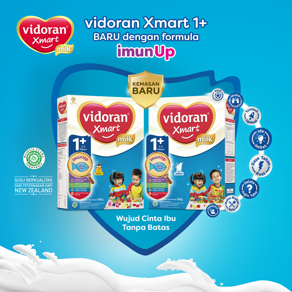 Vidoran Xmart 1+ Vanila Madu 125gr Susu Formula Untuk Pertumbuhan Bayi