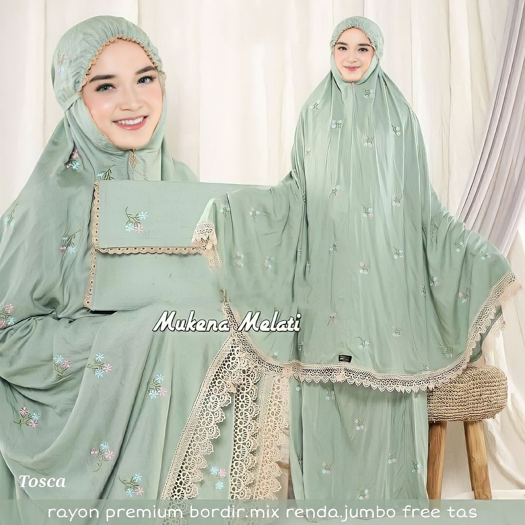 Mukena dewasa rayon vinca bordir melati renda premium