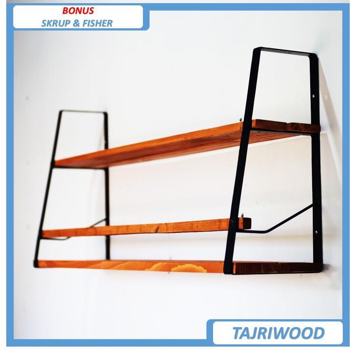 KUSKA RAK DINDING 2 AMBALAN KAYU BESI DAPUR TEMPAT BUKU MINIMALIS / RAK DINDING DAPUR / RAK DINDING 