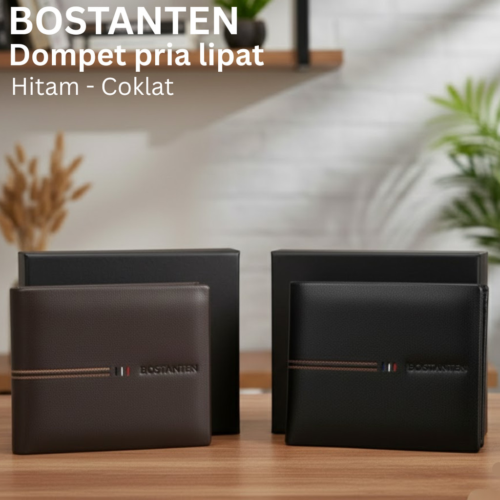 BOSTANTEN Dompet Kulit Pria Lipat Sapi Asli Original branded