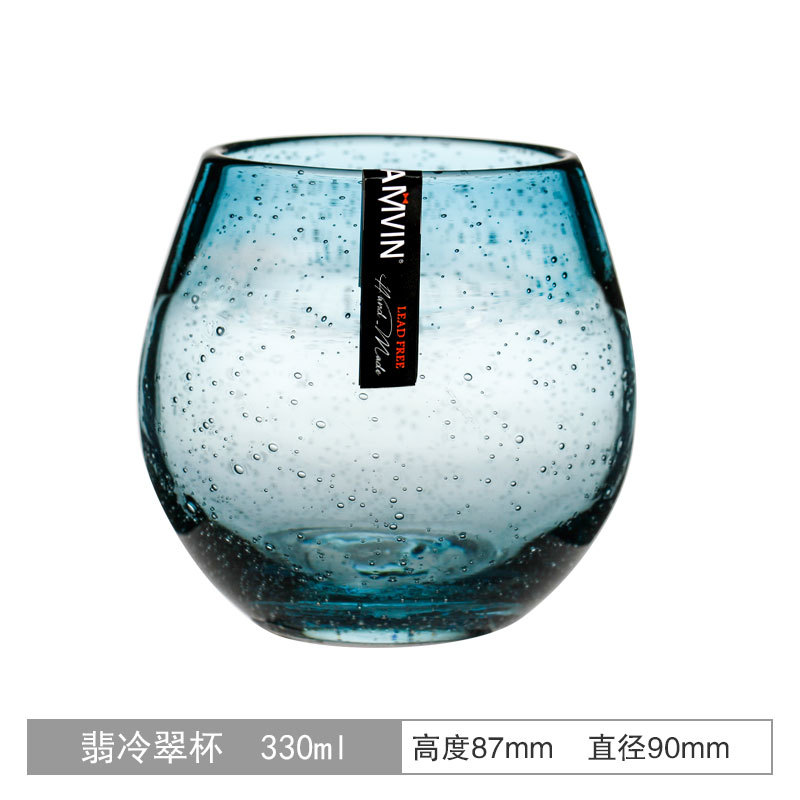 Florence Blue Star Bubble Cup Whiskey Tumbler Handmade Crystal Whisky Mug XO Brandy Drinking Glasses