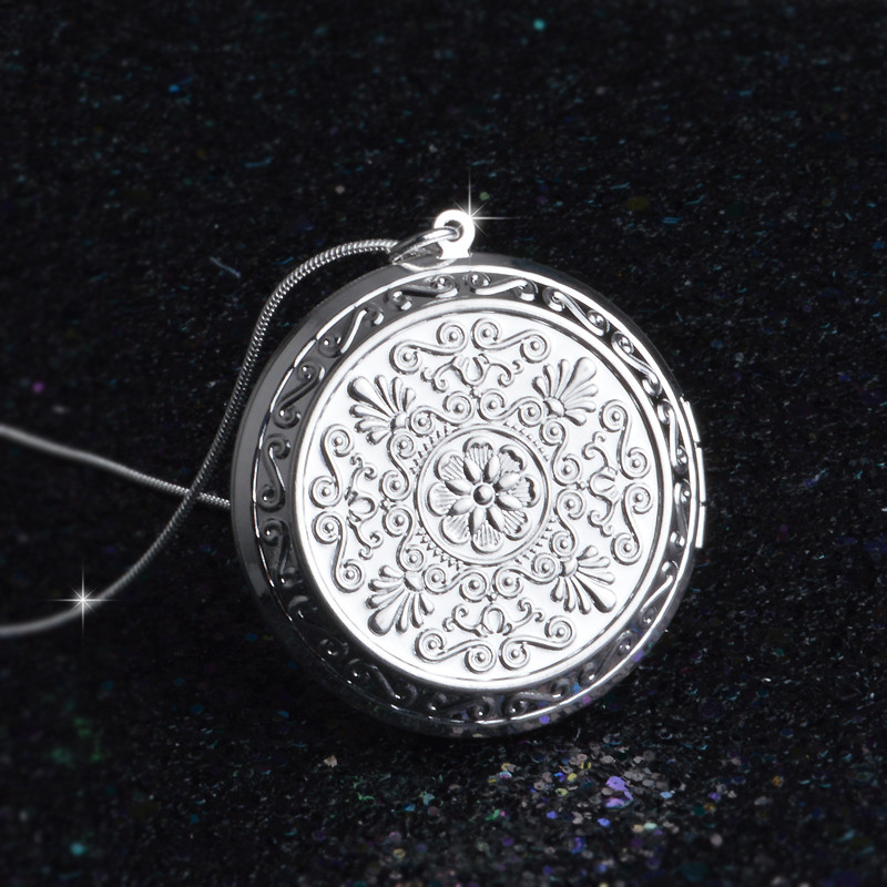 Vintage Elegant 925 Sterling Silver Round Photo Box Pendant Necklace Locket Necklaces Birthday Gift