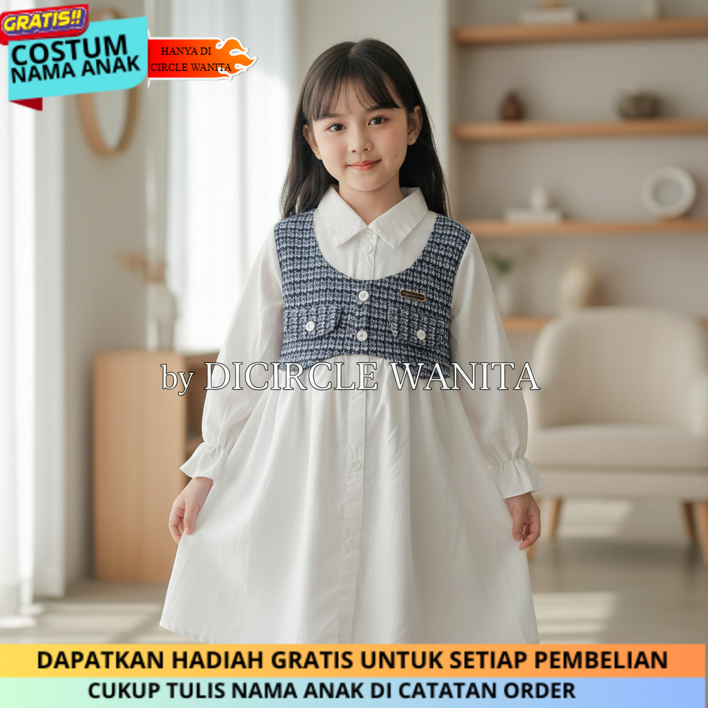 Dress Rompi Knitt Anak Perempuan 4-12 Tahun Polimicro Premium Baju Pesta Casual