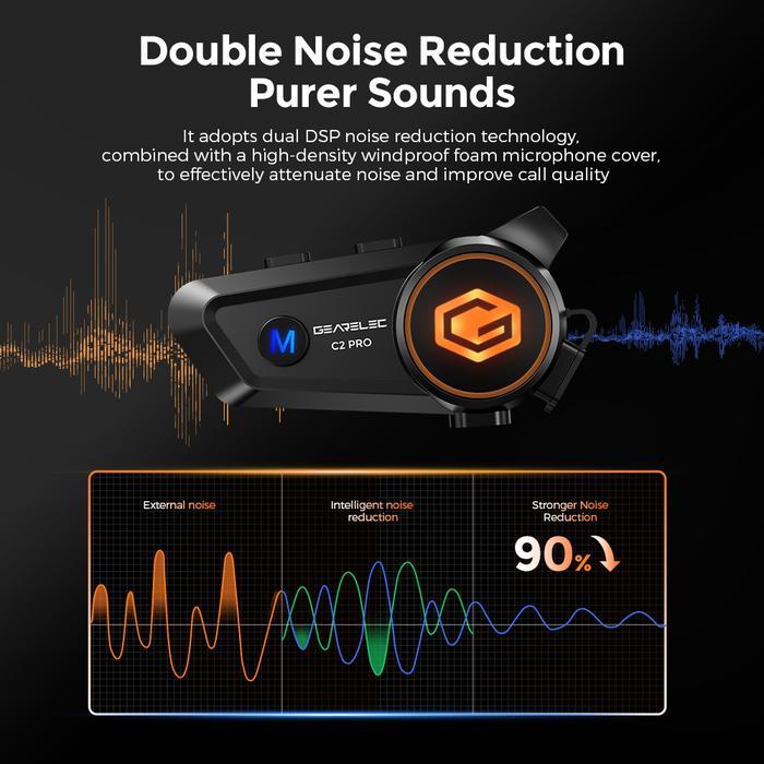 C2 Pro GEARELEC 2 Rider Intercom Helmet Headphone Music sharing while Intercom 6 Lights Hifi Stereo 