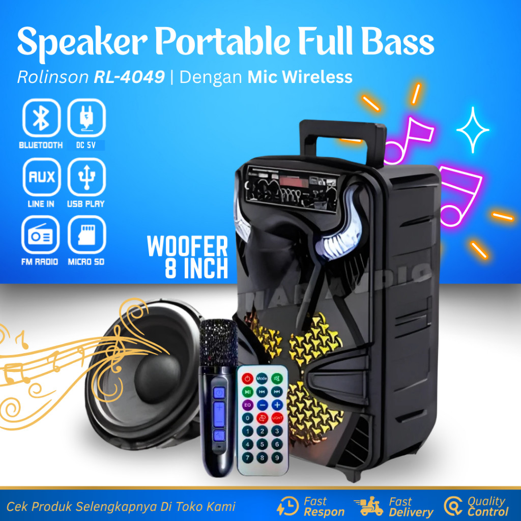 SPEAKER WOOFER TWS 8 INCH SERI BANTENG ROLINSON RL-4049BT SPEAKER AKTIF NGEBASS