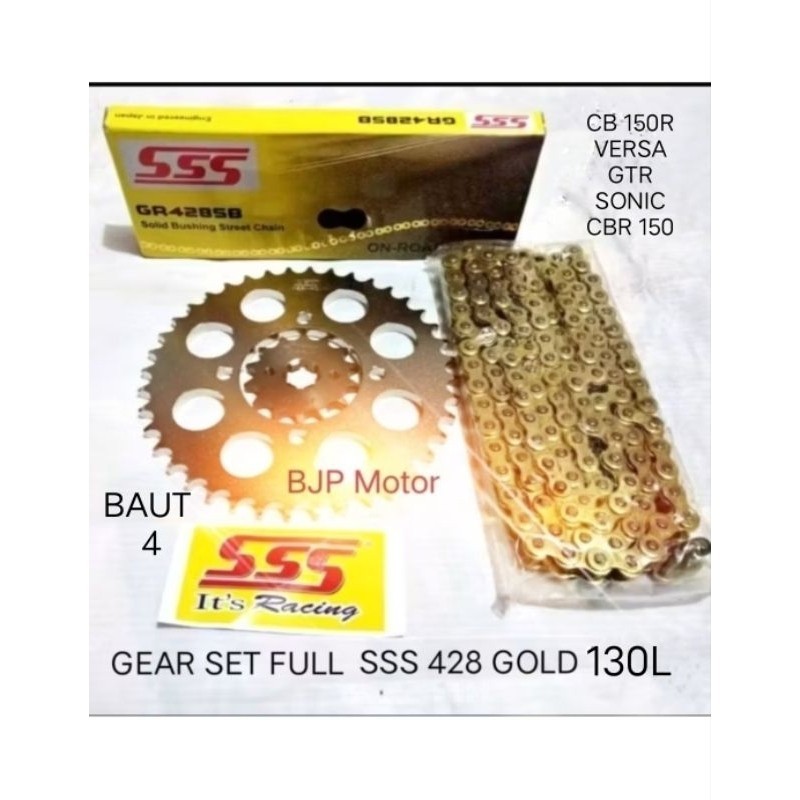 Gear Set SSS 428 VERZA SONIC GTR Mega Pro CB150R 4-hole rantai SSS 428 SB 130L Gold dipilih gir depa