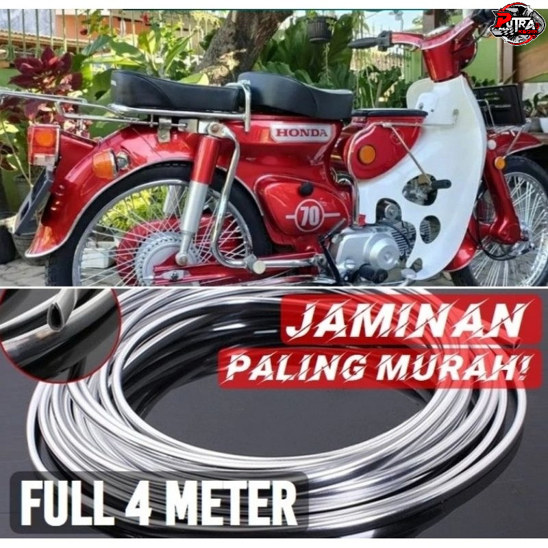 TERMURAH FULL 4 meter Lis chrom body untuk Honda c50 c70 yamaha v80 Suzuki rc fr chrome