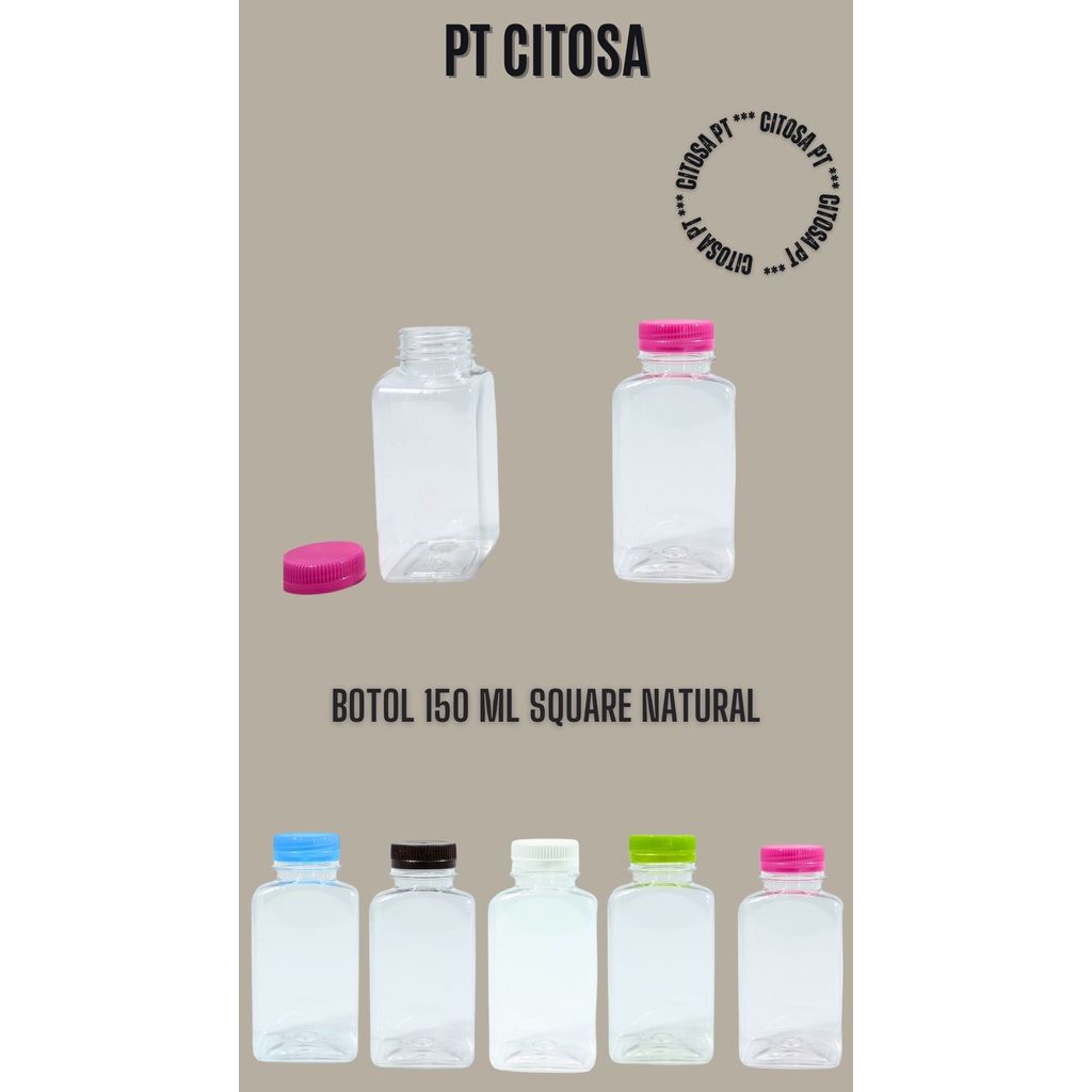Botol 150 Ml Square Natural Tutup PET/ Botol Plastik / Botol / Botol Minuman / Botol Juice