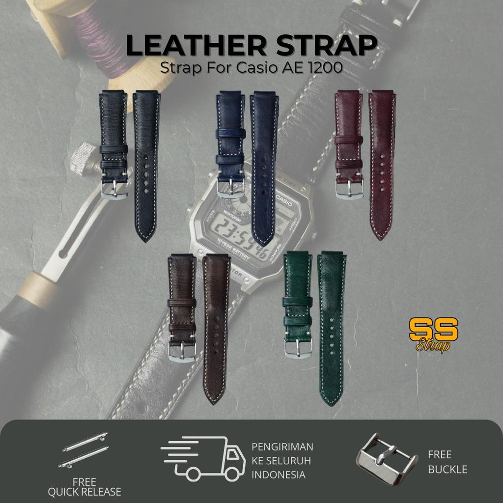 SS Strap - Tali Jam Tangan Kulit Sapi Asli untuk Casio AE1200, Strap Jam Tangan Handmade, Warna Mera