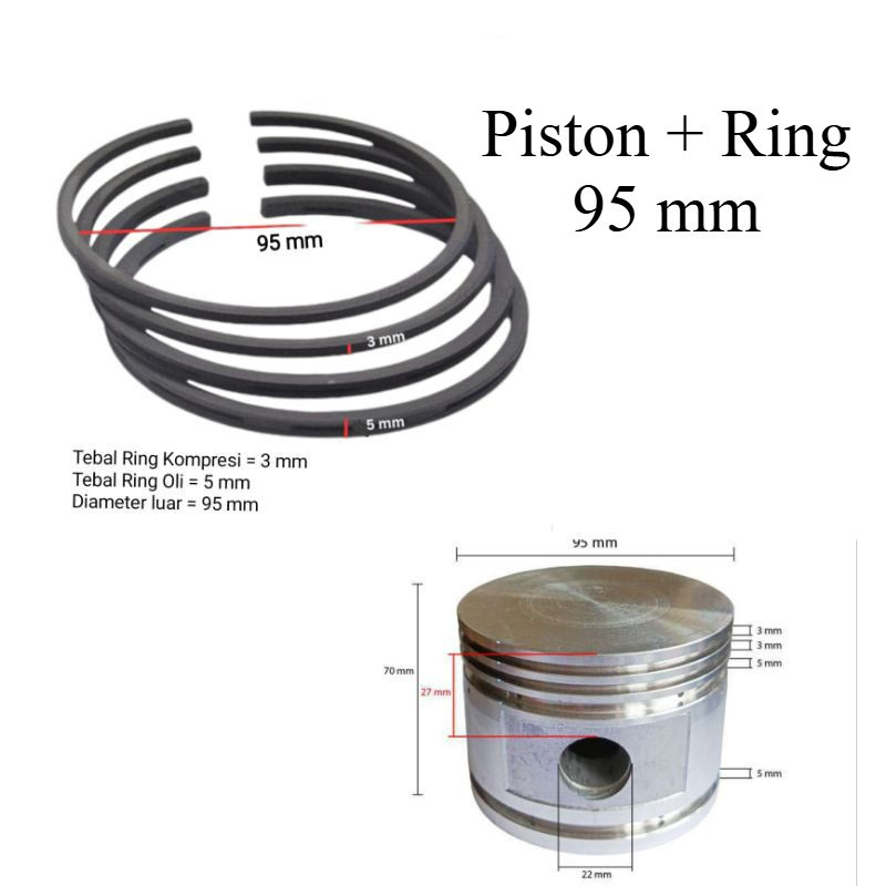 Paket  Piston + Ring Piston Kompresor Ukuran 95 mm