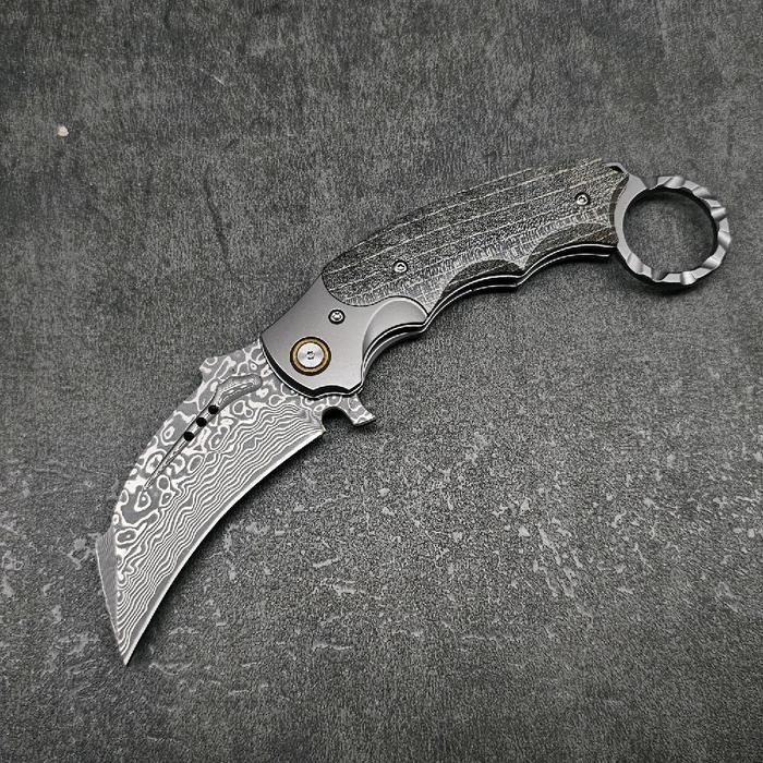 Pisau Lipat Karambit FANGZ Damascus Blade EDC