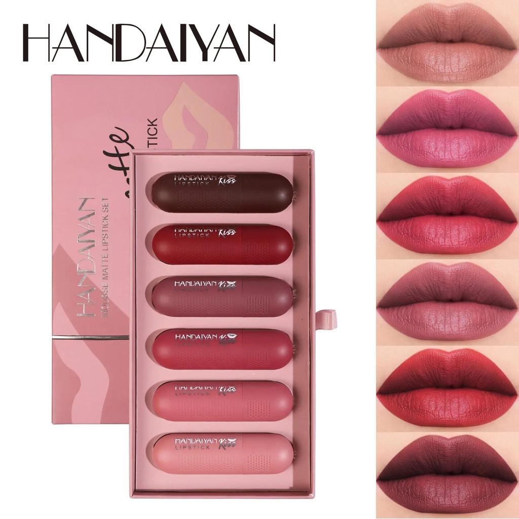 HANDAIYAN Lipstik Mousse, Set Lipstik Perekam Kreativitas Sangat Berpigmen Lapisan Matte Beludru Tah