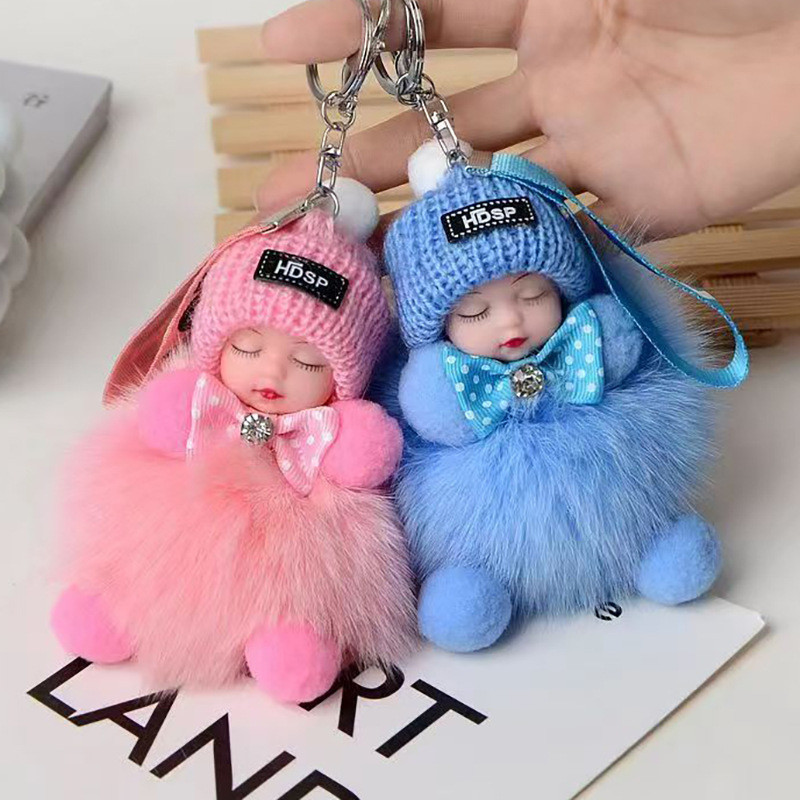 Jlterang Gantungan Kunci Boneka Baby Tidur Lucu Gantungan Bulu-Bulu Sleep Baby Gantungan Kunci