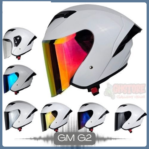 HELM GM G2 SOLID | WHITE | VISOR IRIDIUM G2 SINGLE VISOR SNI