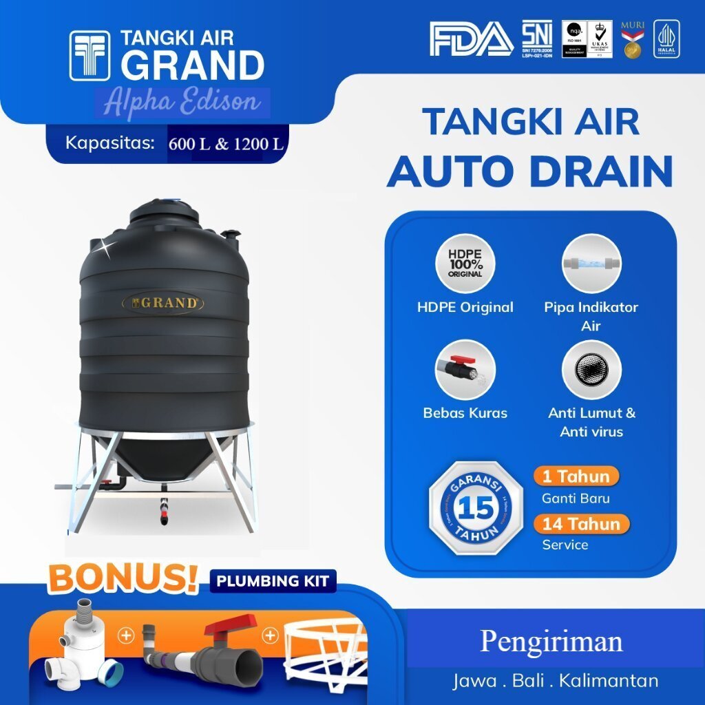 GRAND Auto Drain Tandon Air Tangki Air Toren 600 liter & 1200 liter HDPE
