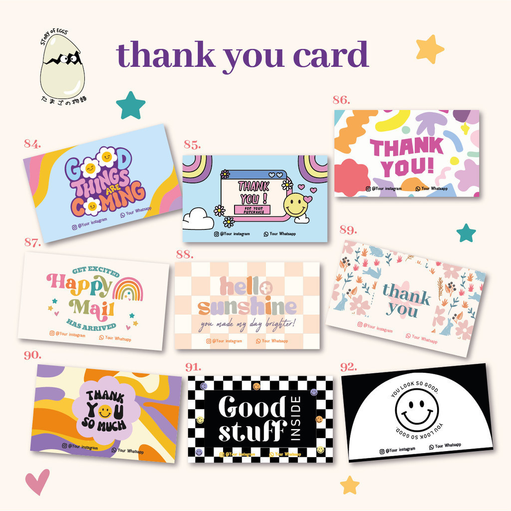 Thank You Card custom 1 sisi 35 - 40 / Gift card Online Shop/ Kartu Ucapan Kartu Online Shop Pastel