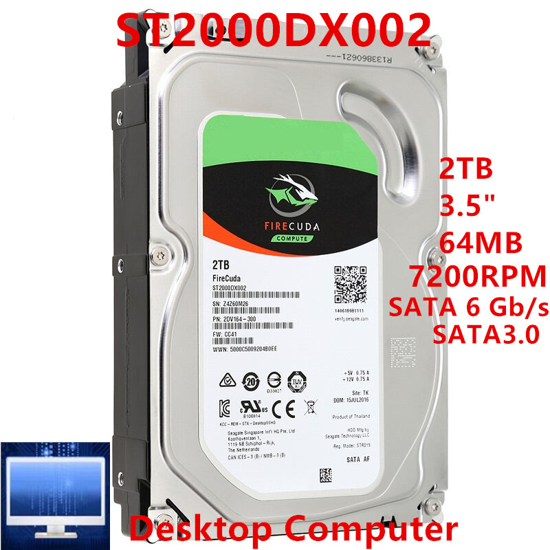 New Original SSHD For Seagate 2TB SATA 3.5" 64MB+8G 7200RPM For Internal SSHD For Desktop SSHD For S
