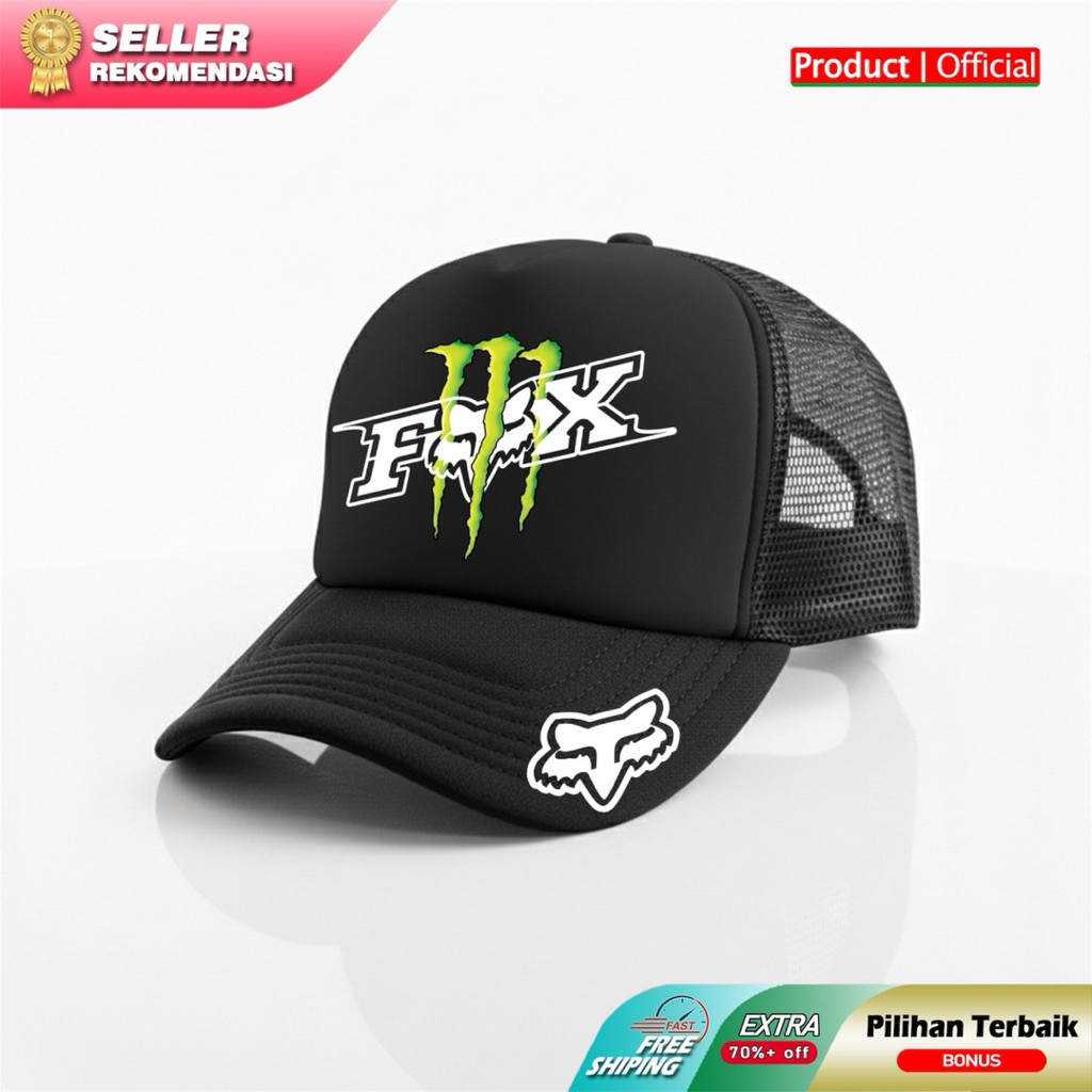 Topi Distro Premium Monster X Fox Racing Free Sticker Dus