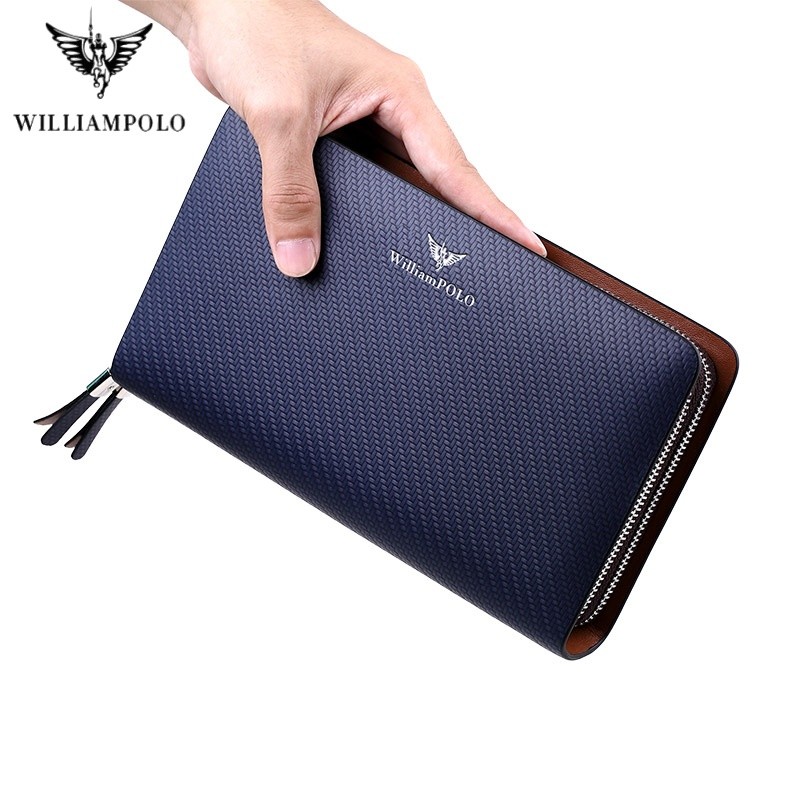 WILLIAMPOLO Men Clutch Bag Large Capacity Men Wallet Cell Phone Pocket Passcard Pocket High Quality 