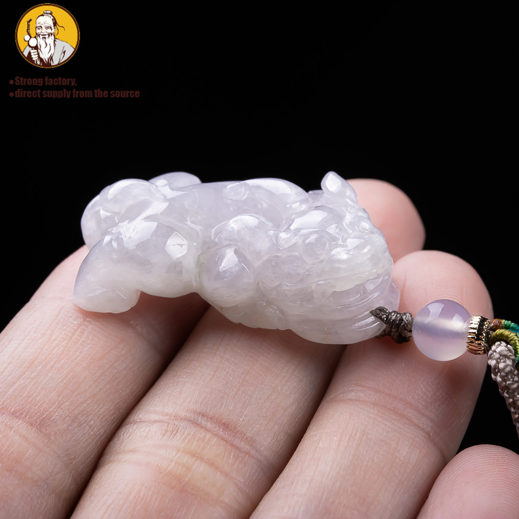 Natural Sebuah jadeite, liontin Ruyi Pixiu es putih, liontin giok indah 32.2 * 17.5 * 11.4mm